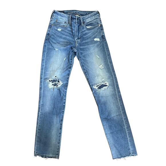 American Eagle Next Level Airflex Slim Skinny Fit Jeans Mens Size 28x30 Raw Hem - Picture 1 of 10